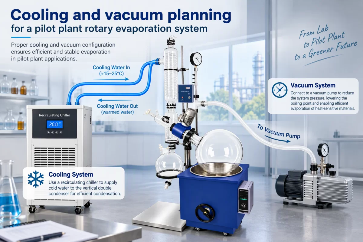 Evaluate cooling and vacuum alongside evaporator capacity Cooling and vacuum planning for a pilot plant rotary evaporation system